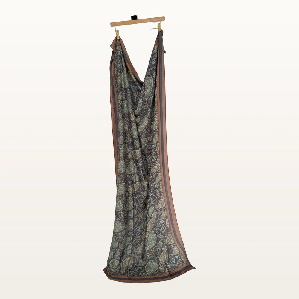100% Silk Scarf Brown Paisley Bohemian Dark Academia Earthy Luxe Accessory